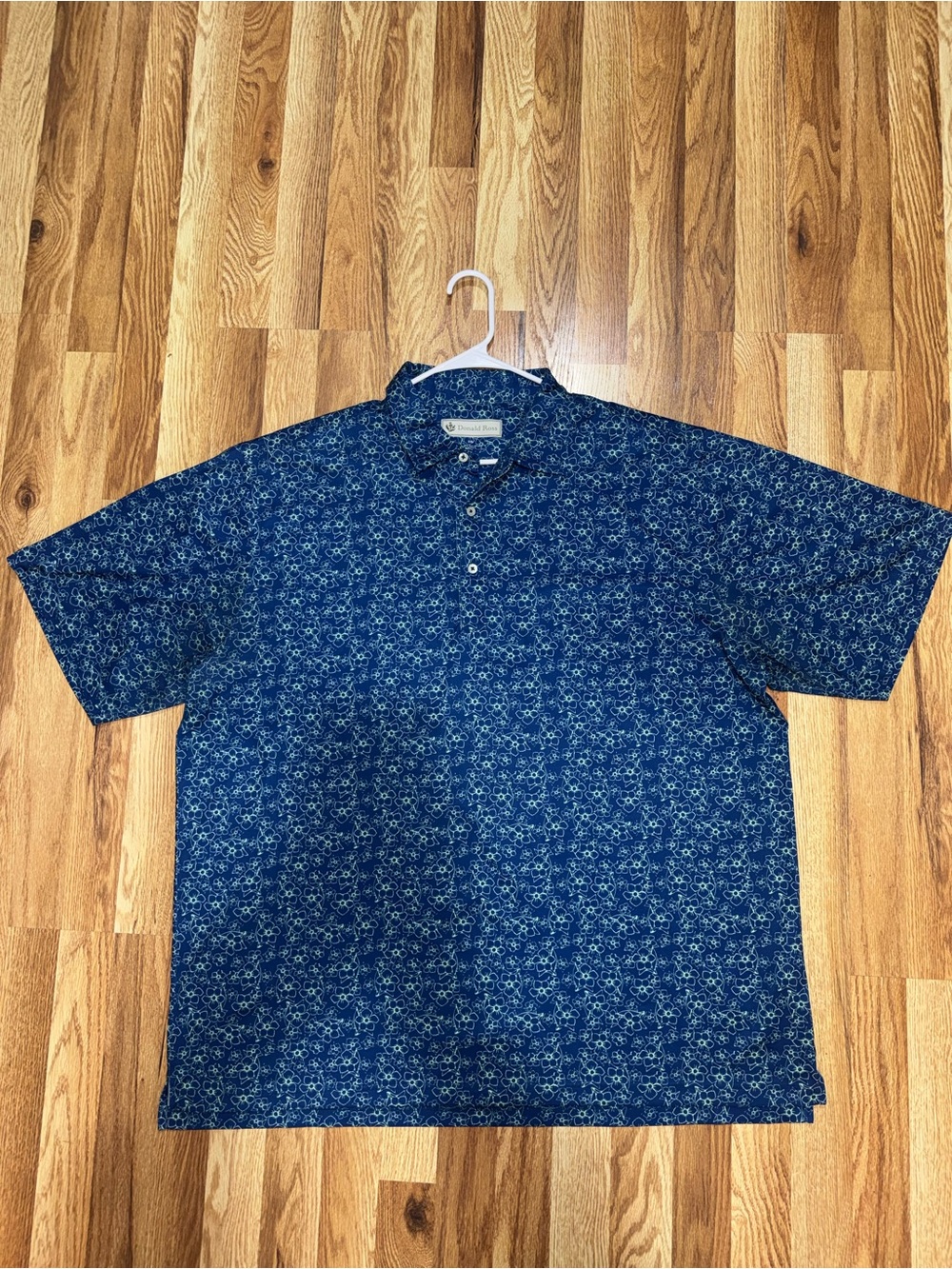 Donald Ross Men's Regular Fit Blue/White Floral Knit Polo Shirt 2XL
